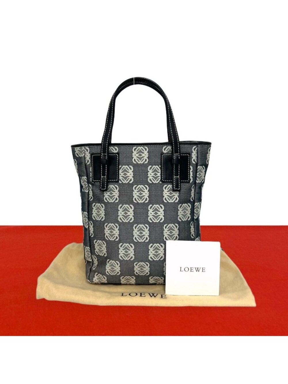 Loewe Repeat Anagram Canvas Leather Handbag Mini Tote Gray Black